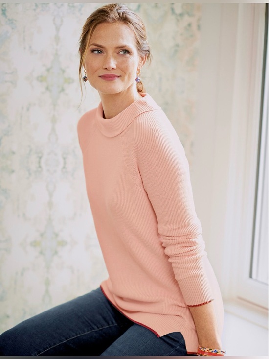 Talbots Sweaters - Talbots Pima Sabrina Tipped Sweater Soft Peach Pink Size XP